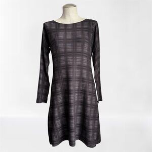 Nally & Millie Long Sleeve A-Line Dress - Charcoal Gray Textured Print